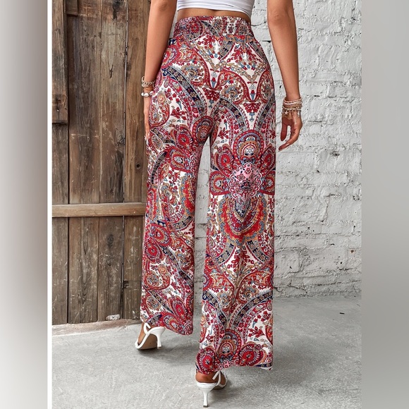 Paisley Print Wide Leg Pants Red - Picture 3 of 8